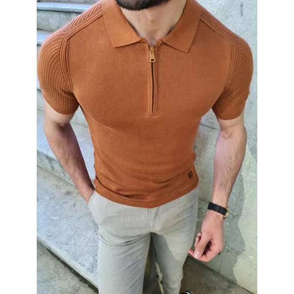 Casual retro solid color mens polo shirt - Stormnewstudio.com 