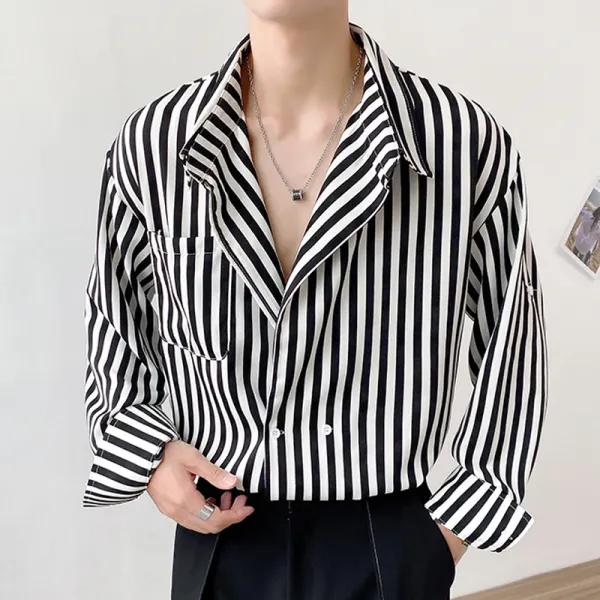 Fashion casual lapel striped shirt - Stormnewstudio.com 
