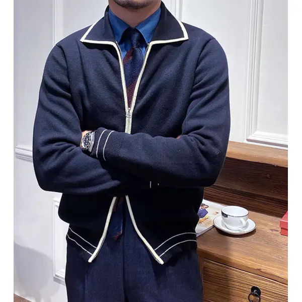 Men's Elegant Trim Knitted Cardigan Jacket - Stormnewstudio.com 