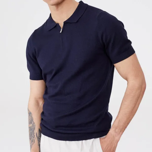 Navy blue short-sleeved polo shirt - Stormnewstudio.com 