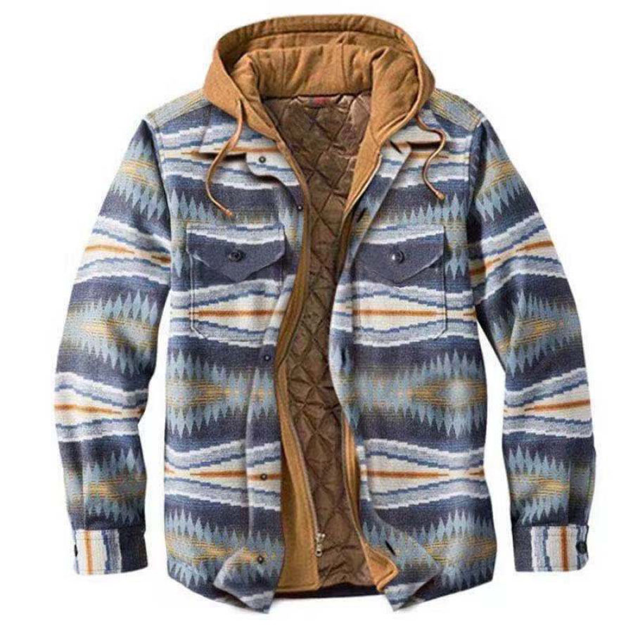 

Men's Casual Ethnic Style Printed Jacket Hooded Fake Two Jackets
