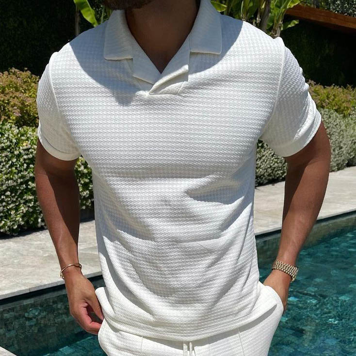 Fabric Solid Color Short sleeved Polo Shirt