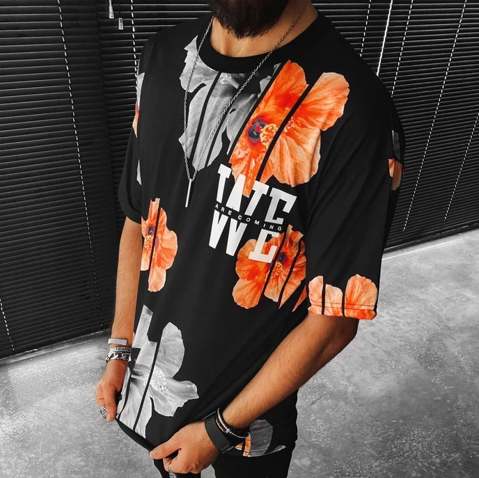 Floral Print Short sleeved T shirt