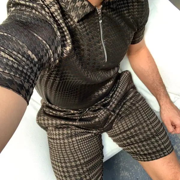 Houndstooth Casual Polo Shirt Suit - Villagenice.com 