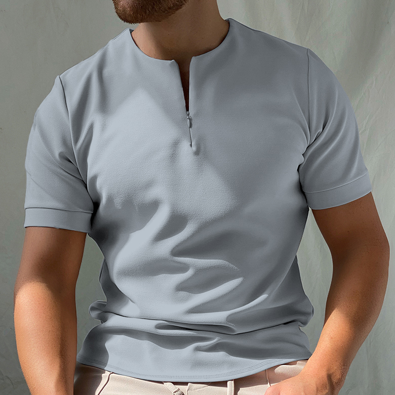 Collarless Solid Color Short-sleeved Chic Polo Shirt