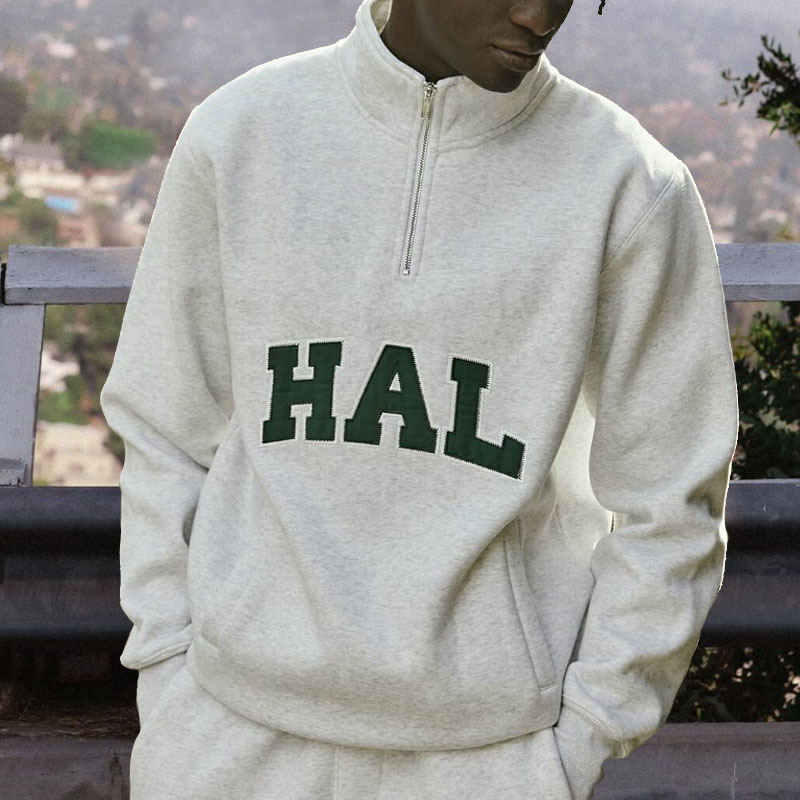 Men's Retro Classic Letter Polos Zipper Sweater