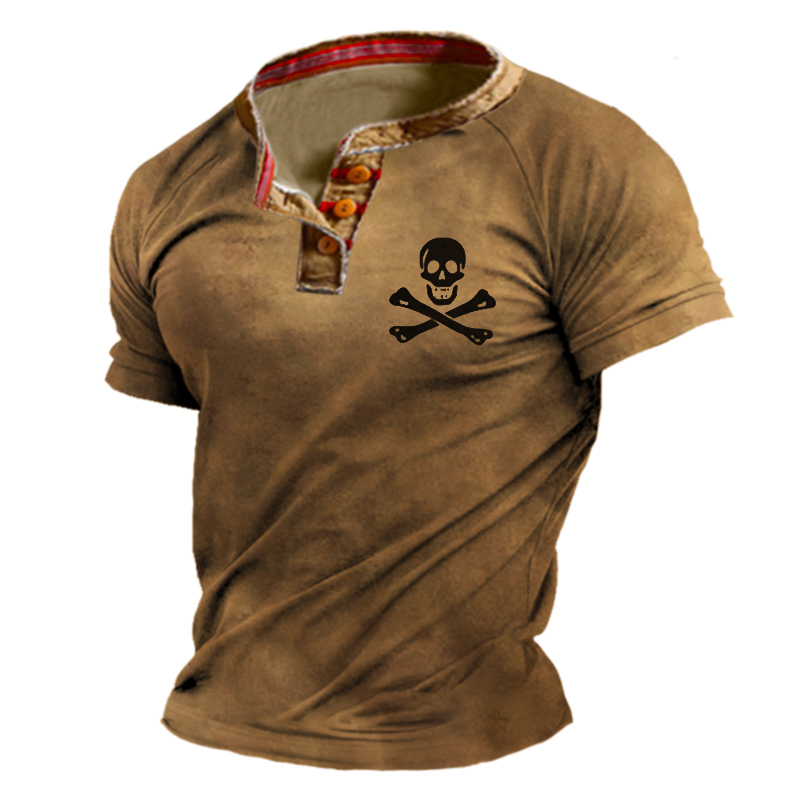 Men's Outdoor Tactical Skull Print Chic Henley Shirt