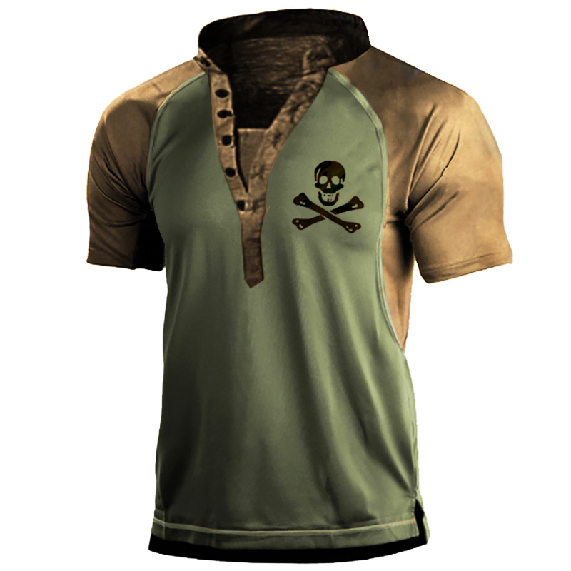 Men's Outdoor Tactical Skull Print Chic Henley Shirt