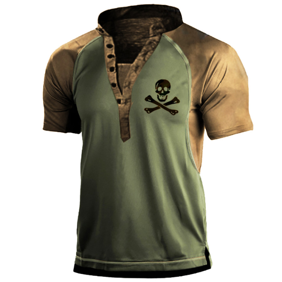 

Men's Outdoor Tactical Skull Print Henley Shirt