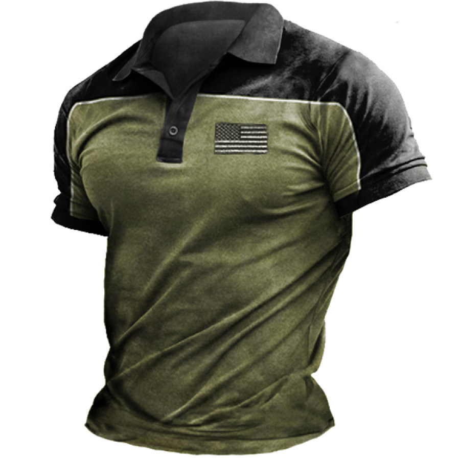 

Men's Outdoor Tactical American Flag Colorblock Polo T-Shirt