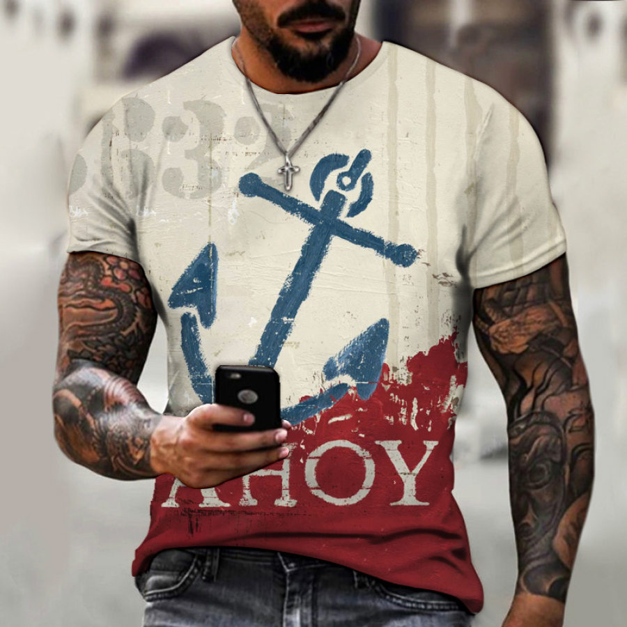 

Men's Anchor Map Nautical Travel Print T-Shirt