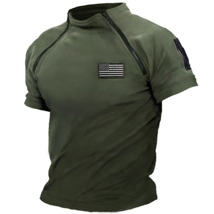 

American Flag Men's Outdoor Zip Design Tactical Cycling T-Shirt