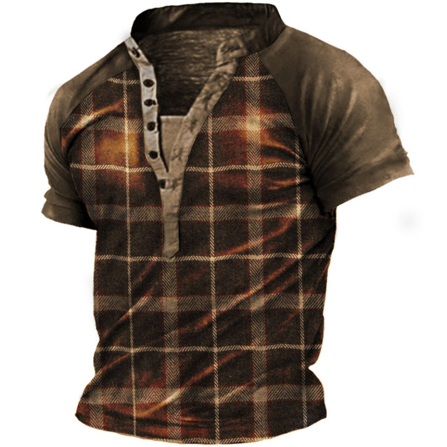 

Men's Plaid Henley Short Sleeve T-Shirt