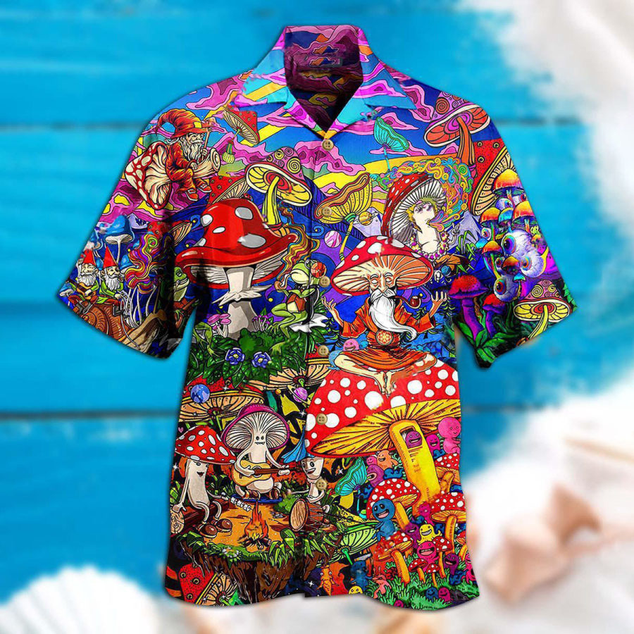 Men's Mushroom Casual Beach Shirt Shorts Two Piece Set