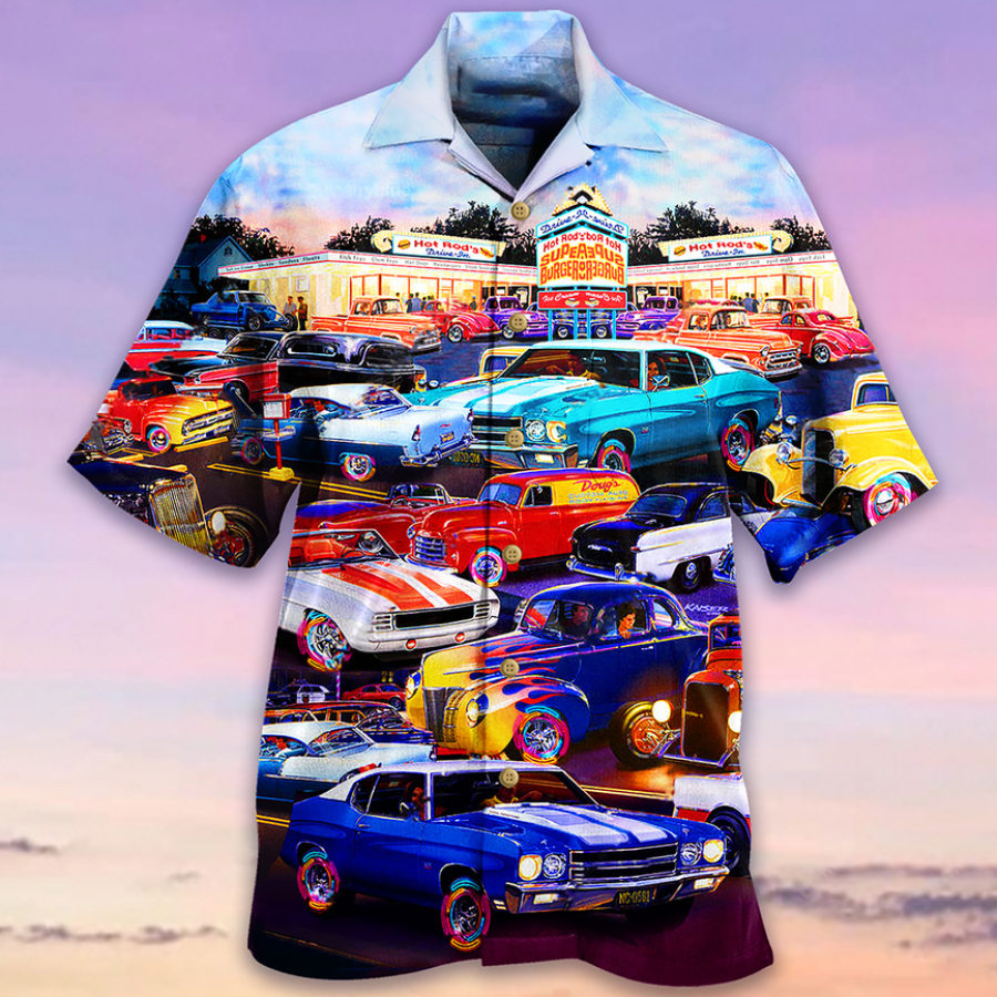 

Men's Car Casual Beach Shirt Shorts Two Piece Set