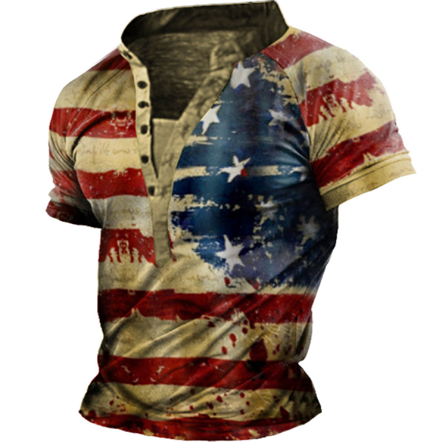 

Vintage American Flag Men's Outdoor Tactical Henley Shirt