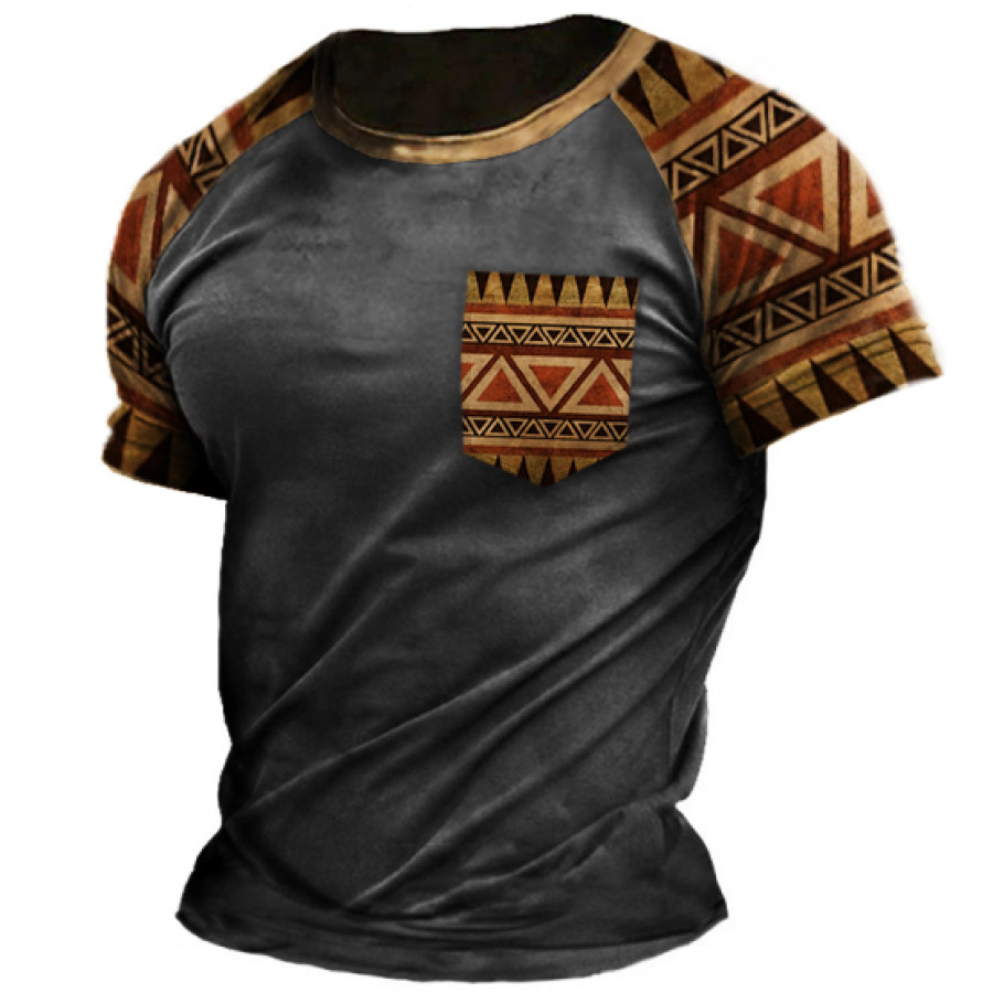 

Men's Vintage Ethnic Aztec Print Pocket T-Shirt