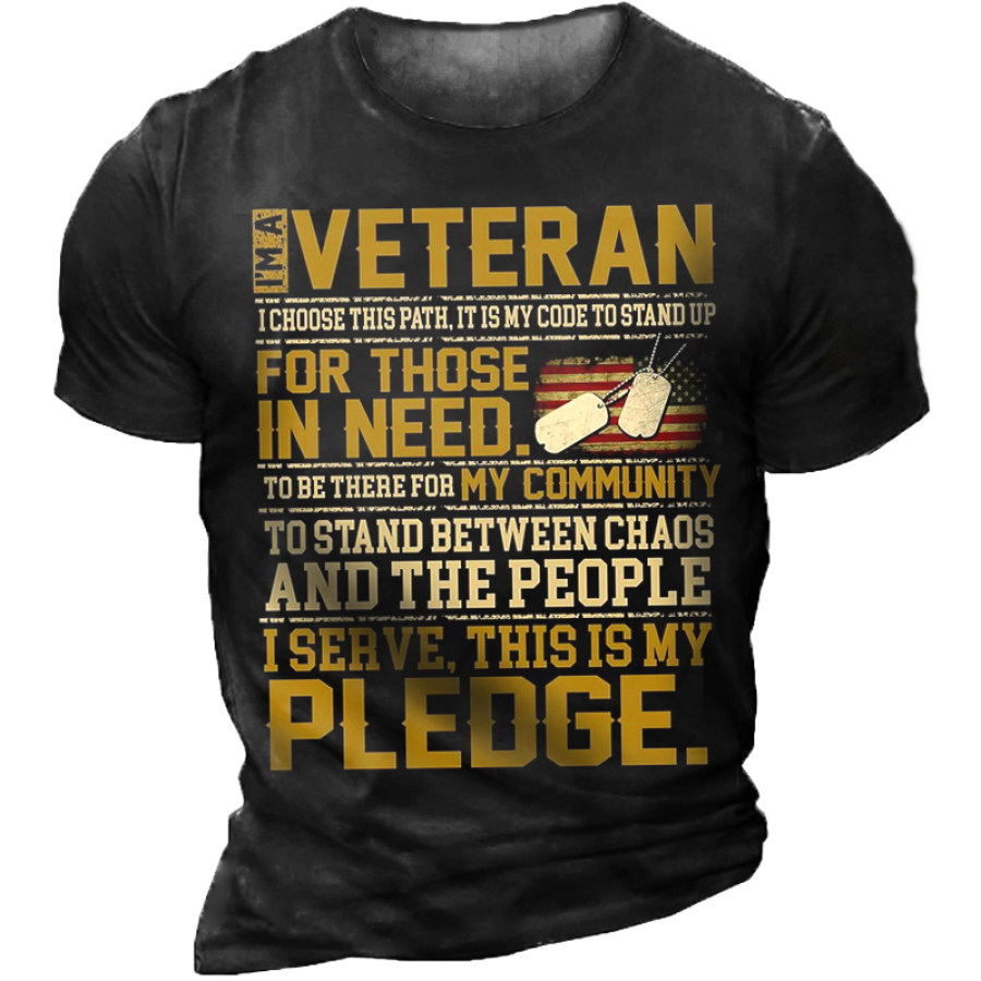 

Men's Outdoor I'M A Veteran Print Casual T-Shirt