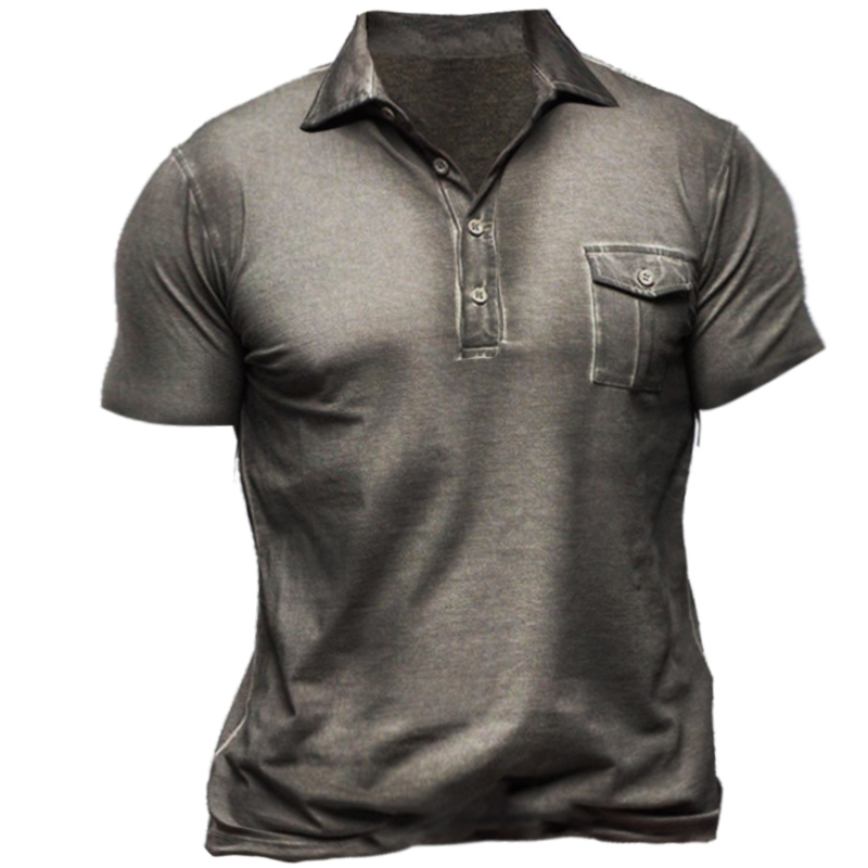 Men's Vintage Outdoor Pocket Chic Polo Neck Short Sleeve T-shirt
