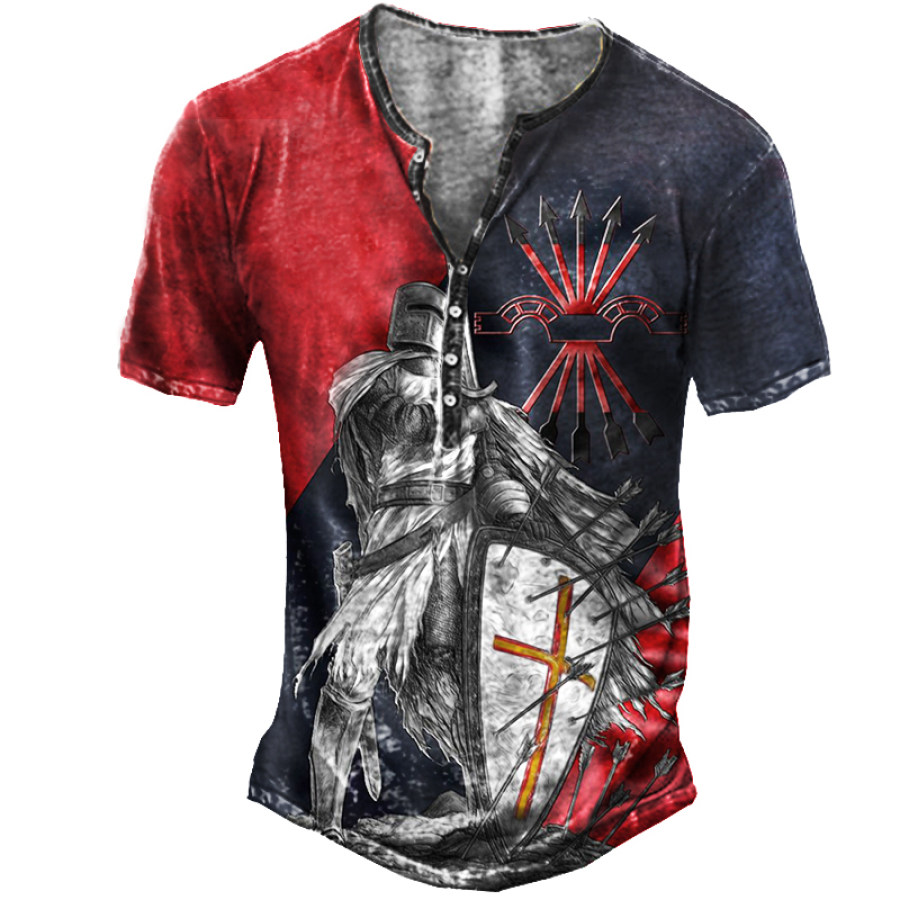 

Templar Vintage Print Men's Outdoor Henley Short Sleeve T-Shirt