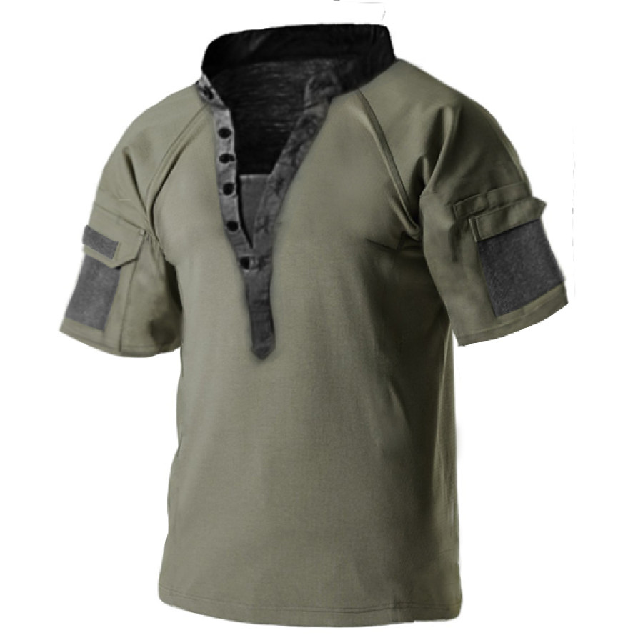 

Velcro Pocket Men's Combat Henley Collar Military Tactical Shirt