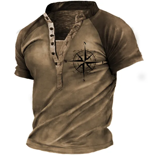 Men's Navigation Henley Short Sleeve T-Shirt - Blaroken.com 