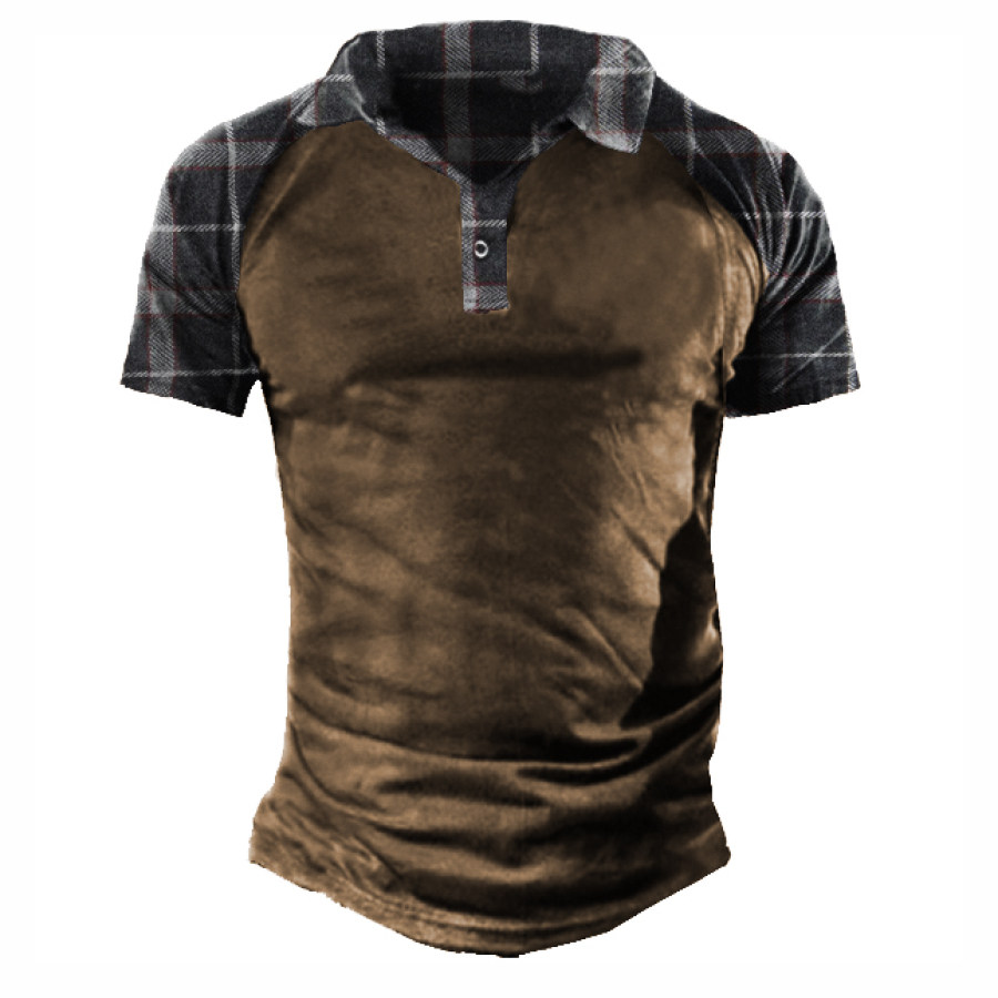 

Men's Plaid Polo Short Sleeve T-Shirt