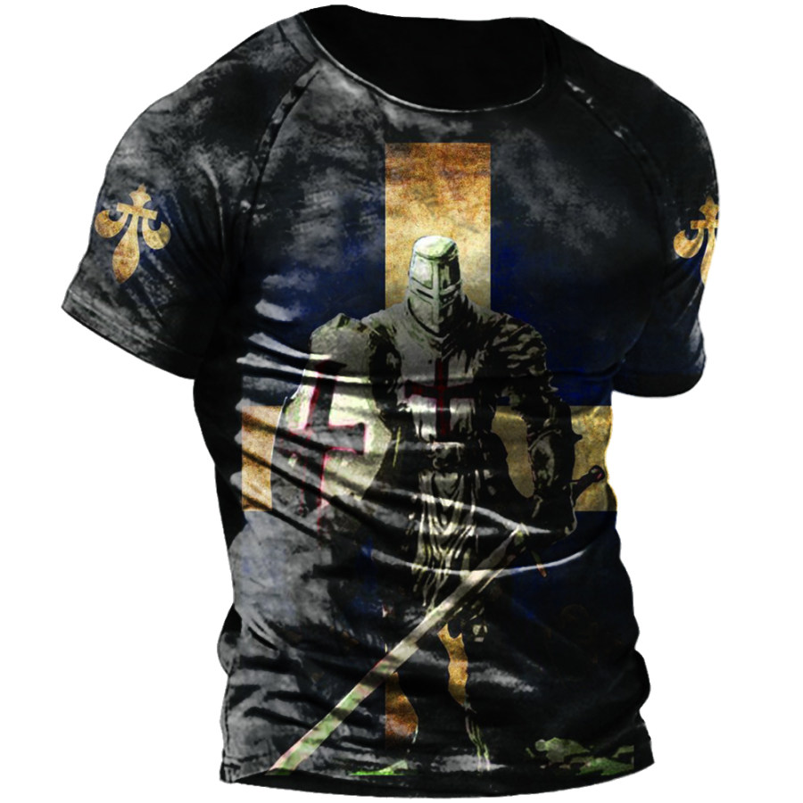 

Men's Templar Jesus Cross Vintage Print T-shirt