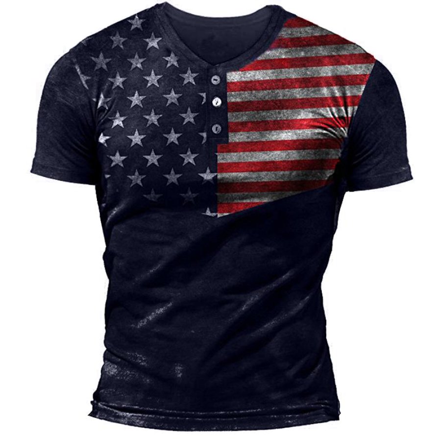 

Men's Vintage Flag Button Neck T-Shirt
