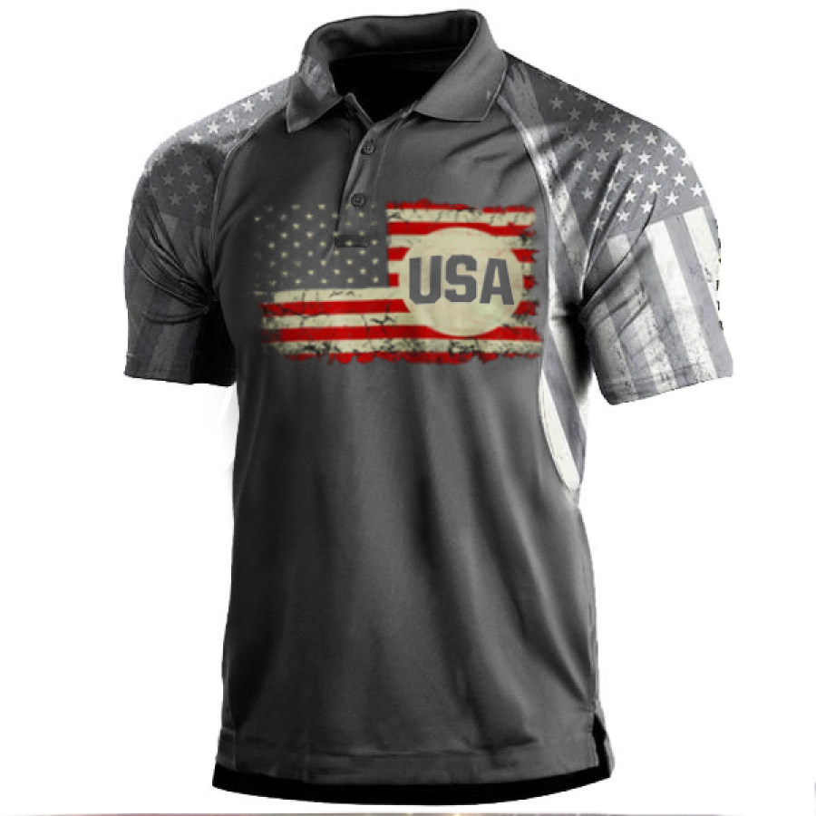 

USA Vintage Flag Print Men's Polo Short Sleeve T-Shirt