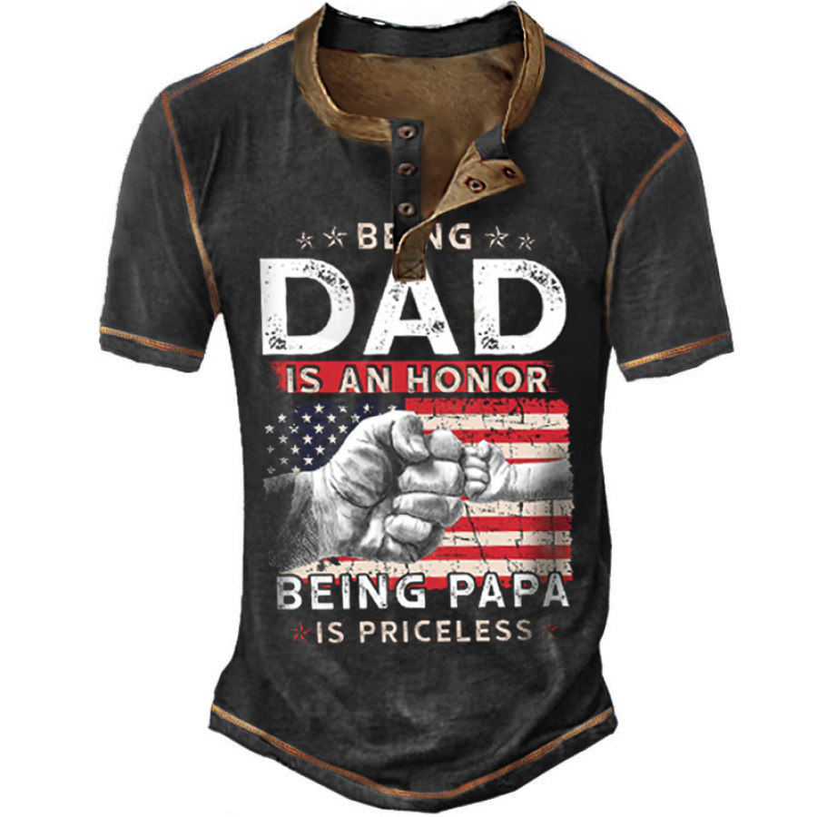 

Men's American Flag An Honor Being Papa Henley T-Shirt