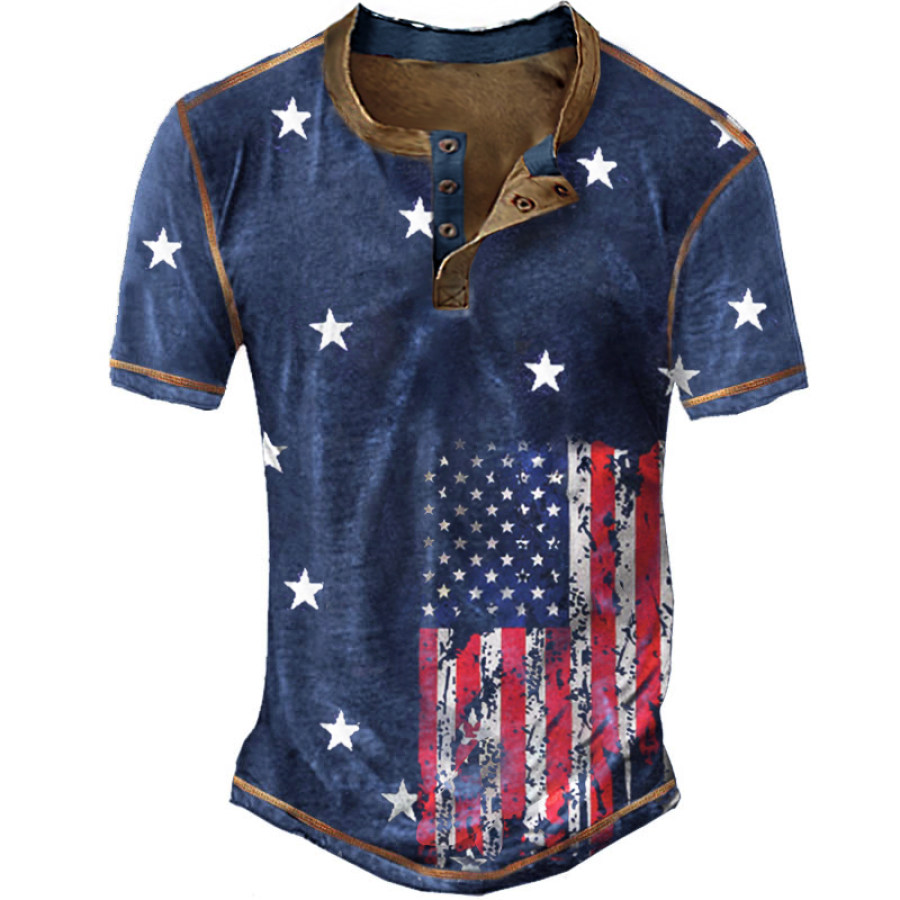 

Men's Outdoor Vintage American Flag Print Short Sleeve Henley T-Shirt
