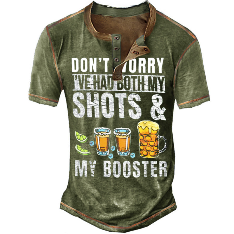 

Don't Worry I've Had Both My Shots And Booster Funny Vaccine Henley T-Shirt