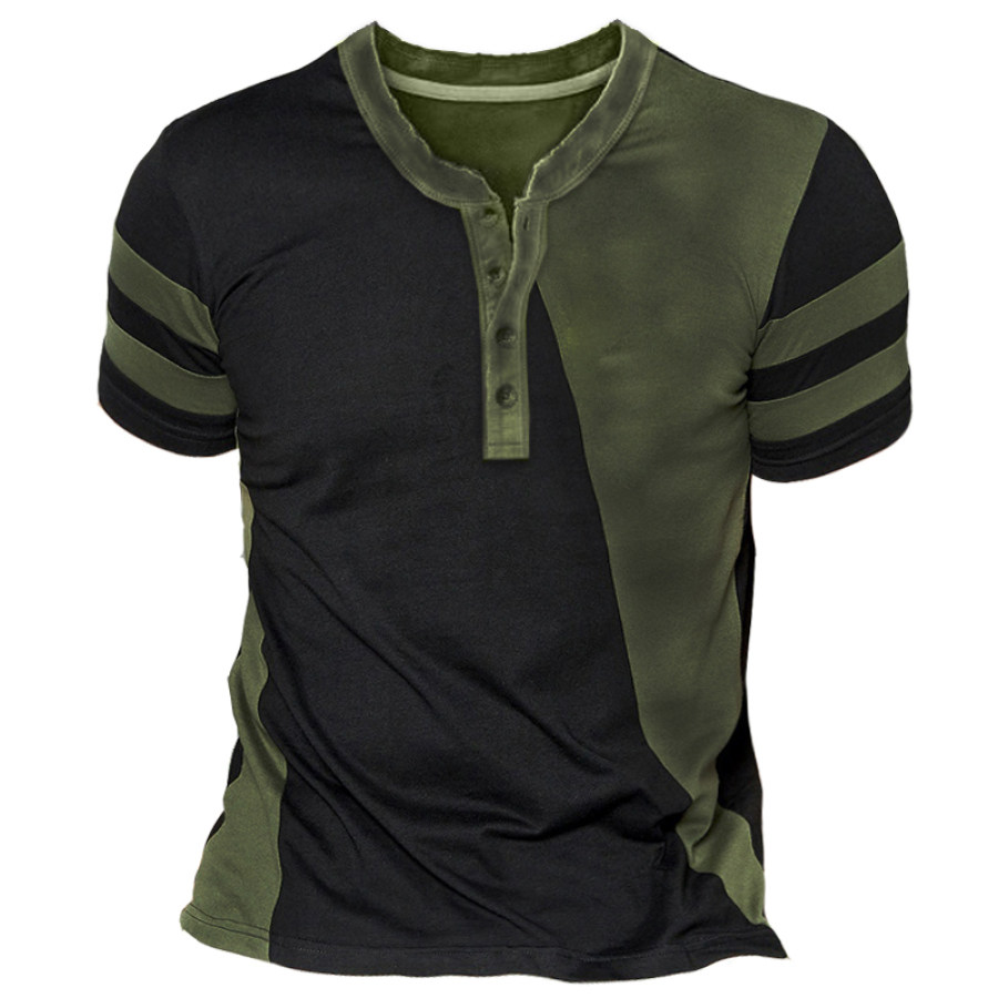 

Men's Colorblock Vintage Henley Collar Solid T-Shirt