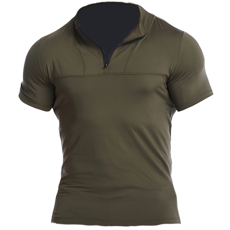 Men's Zipper Collar Quick Chic Dry High Stretch Sports Casual T-shirt
