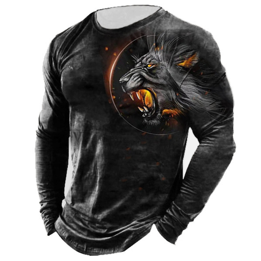 

Men's Outdoor Lion Vintage Print Long Sleeve T-Shirt