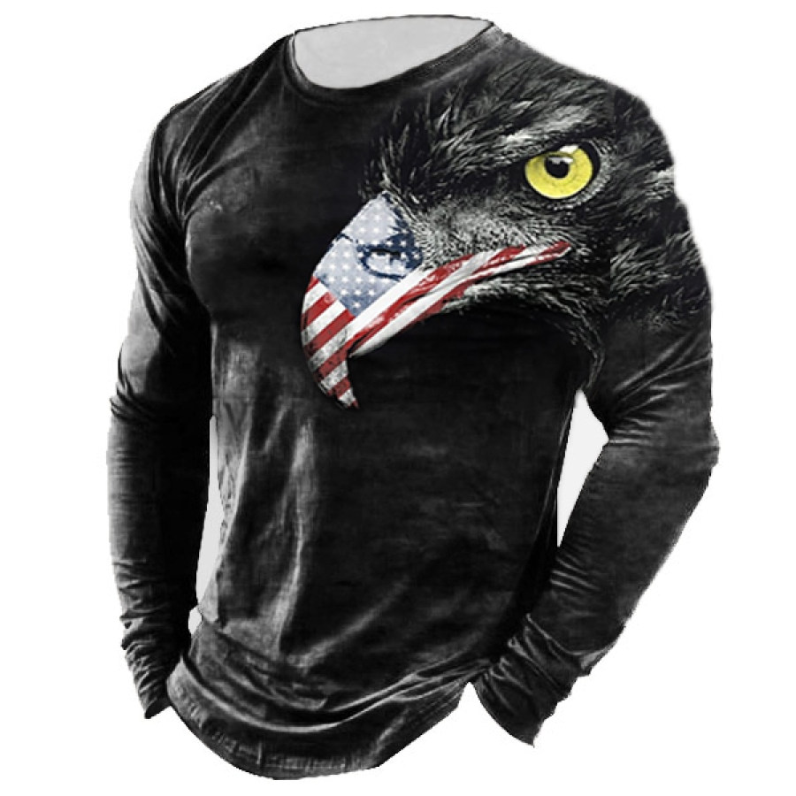 

Men's Outdoor Distressed American Flag Eagle Vintage Print Long Sleeve T-Shirt