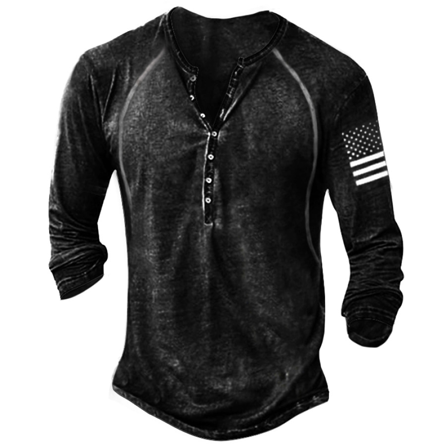 

Men's Outdoor Tactical Flag Print Classic Henley Long Sleeve T-Shirt