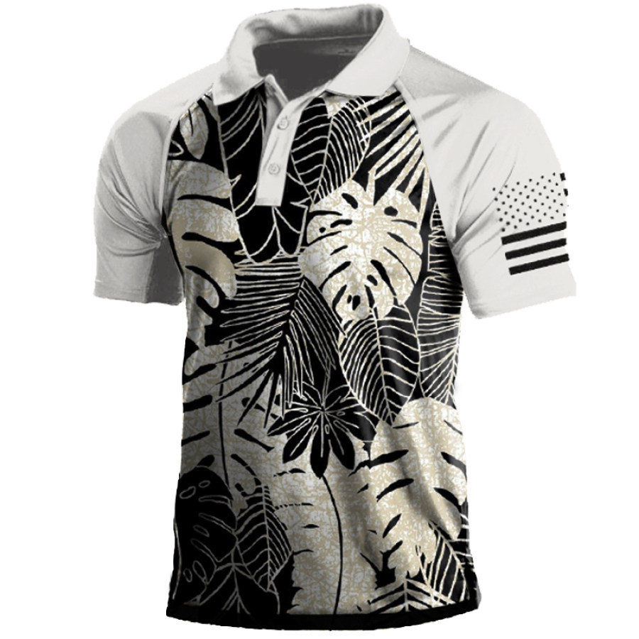 

Men's Summer Floral American Flag Print Polo Neck T-Shirt