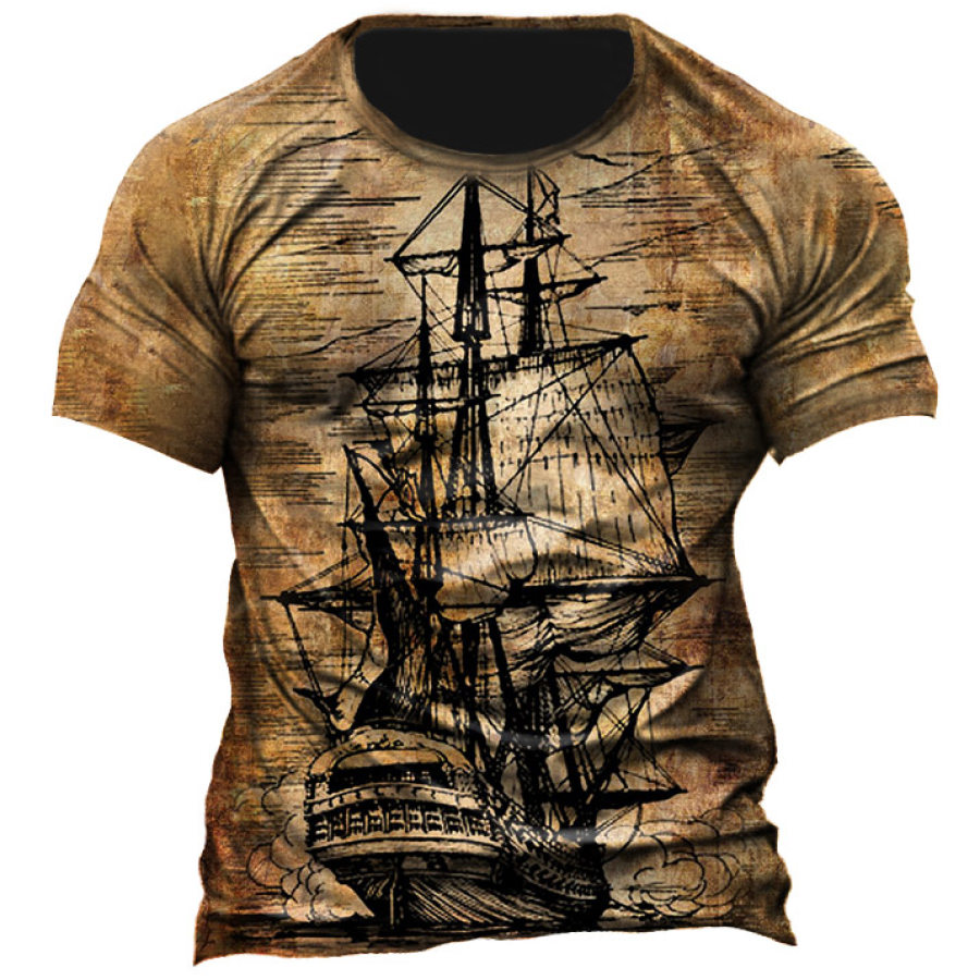 

Men's Vintage Old Ships Print T-Shirt