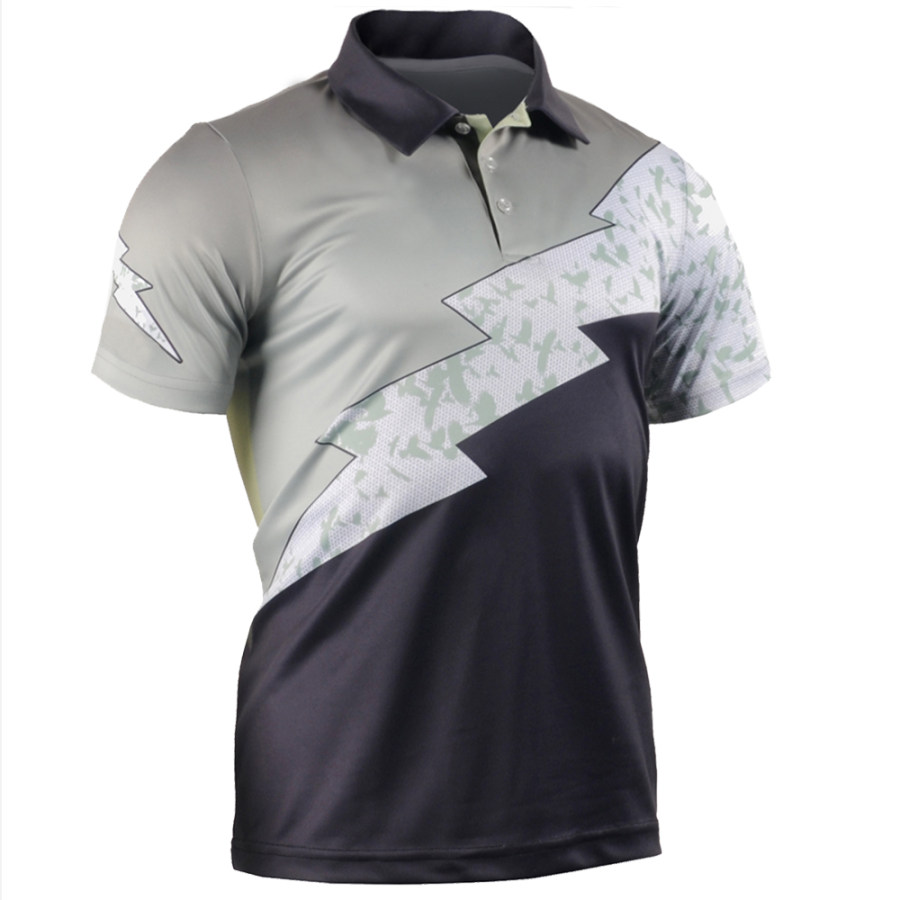 

Men's Outdoor Sports Racing Stripe Print Polo Neck T-Shirt