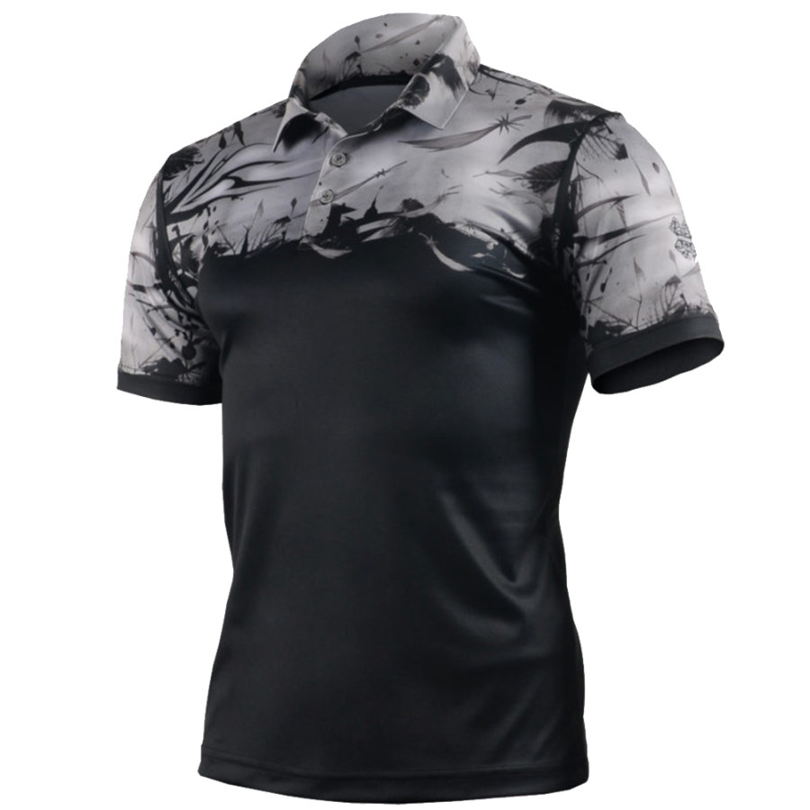 

Men's Outdoor Feather Print Sports Casual Polo T-Shirt