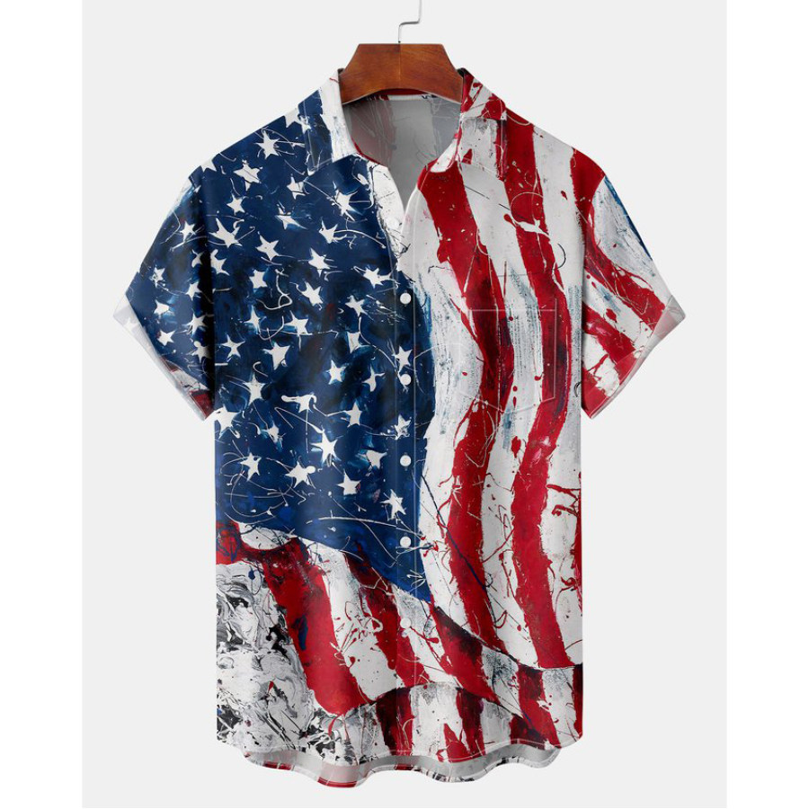 

Men's American Flag Beach Short Sleeve Shirt