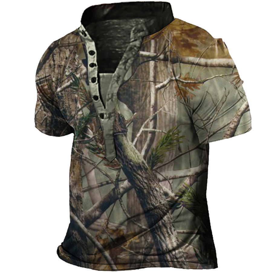 

Men's Outdoor Tactical Forest Camo Print Polo Neck T-Shirt