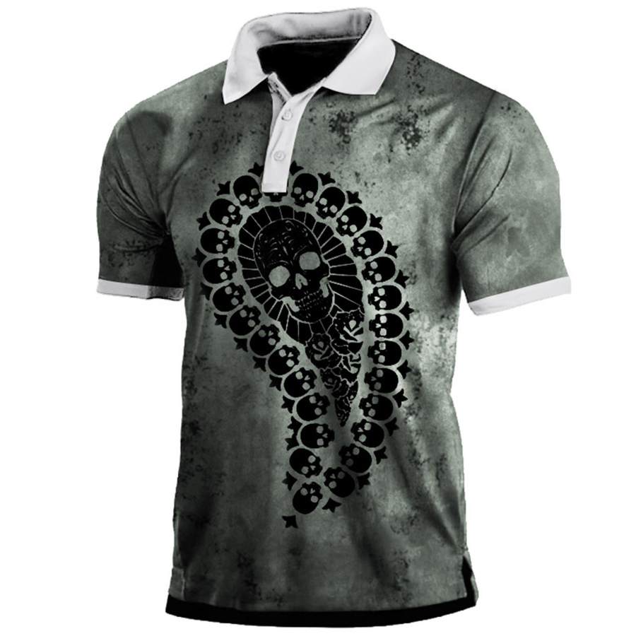 

Men's Vintage Paisley Skull Print Polo T-Shirt