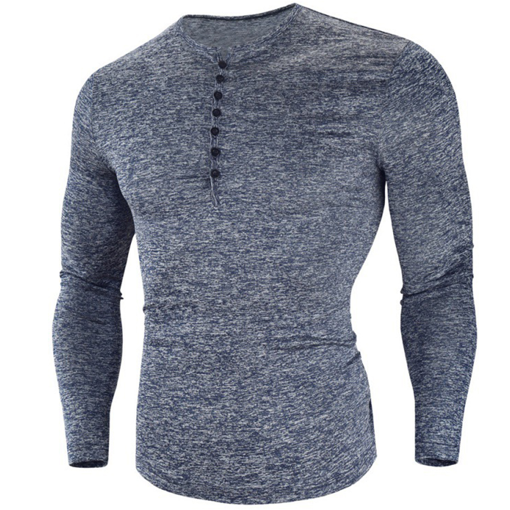 Men's Classic Solid Henley Collar Chic Long Sleeve T-shirt