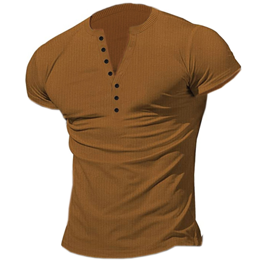 

Men's Henry Collar Casual Training Short Sleeve T-Shirt