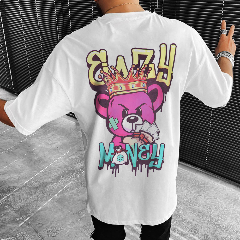 Men's Teddy Bear Print Short Sleeve Casual T Shirt