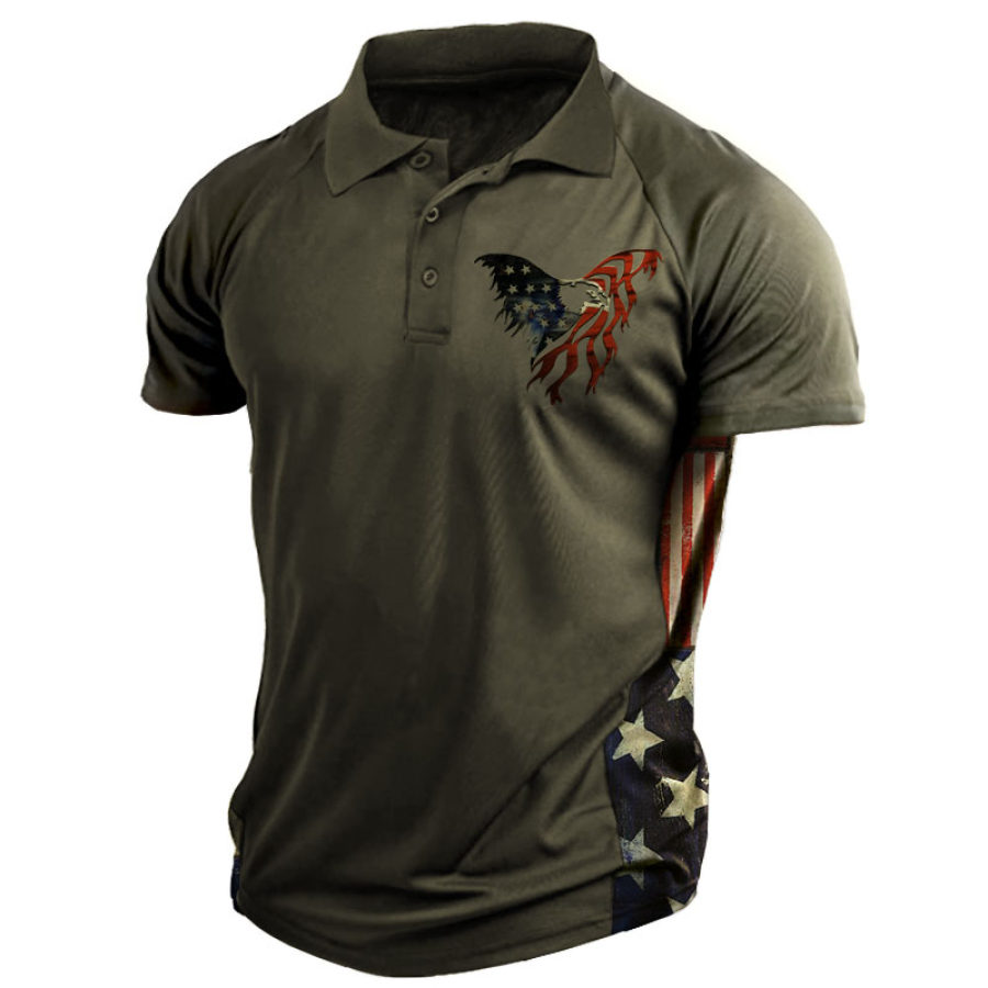 

Men's American Flag & Eagle Print Polo Shirt