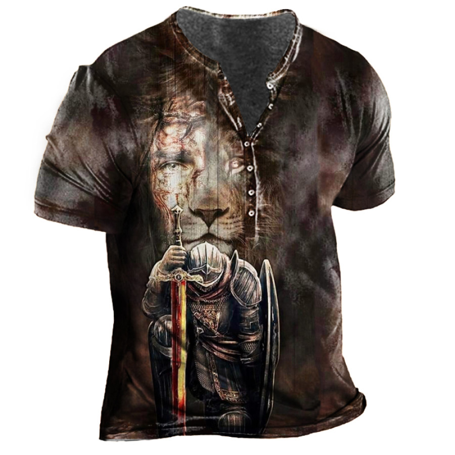 

Men's Templar Jesus Faith Graphic Print Henley Shirt